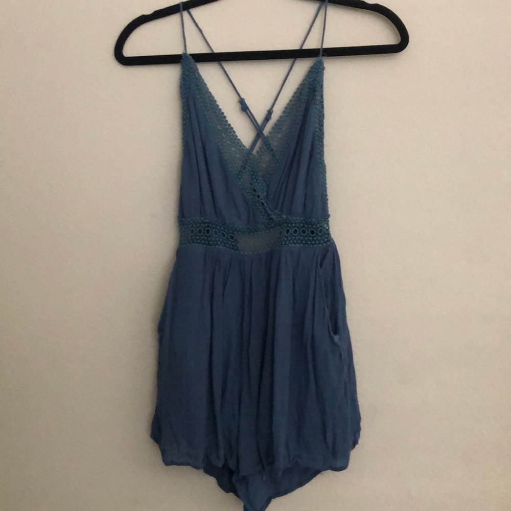 Blue Crochet detail Romper